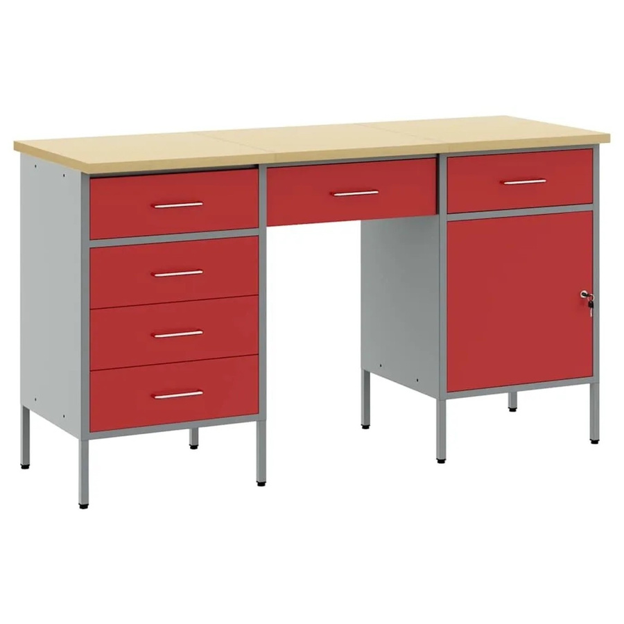vidaXL Werkbank 3-teilig aus Holz und Stahl in Rot, B/T/H: 150 x 55 x 85 cm - Bild 2