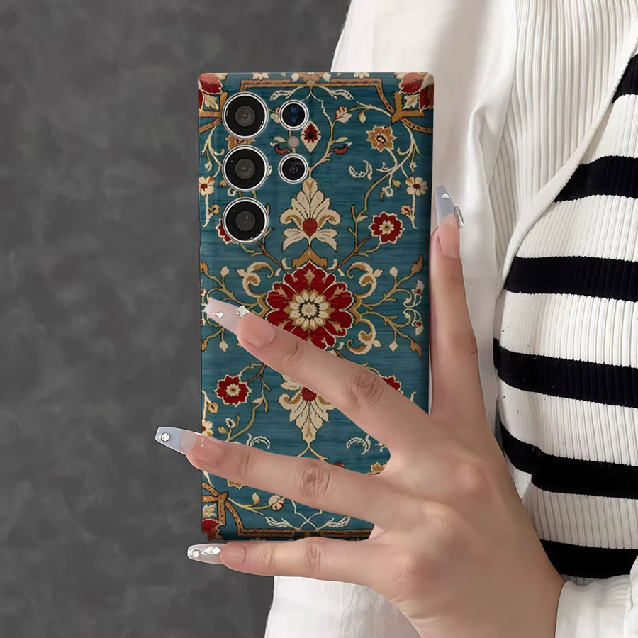 Aurbe Handyhülle für Samsung Galaxy S26 S25 S24 S23 Ultra Plus HD Hart Vintage Floral Elegance Teppich Doppelschicht-Filmhülle in Multicolour - Bild 5