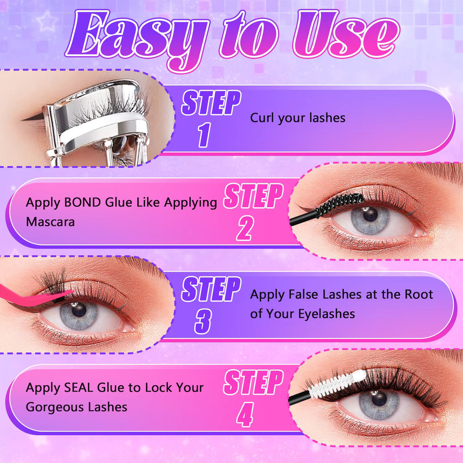 EIMNY Wimpernset mit oberen und unteren Wimpern, D-Curl, Schwarz - Bild 6