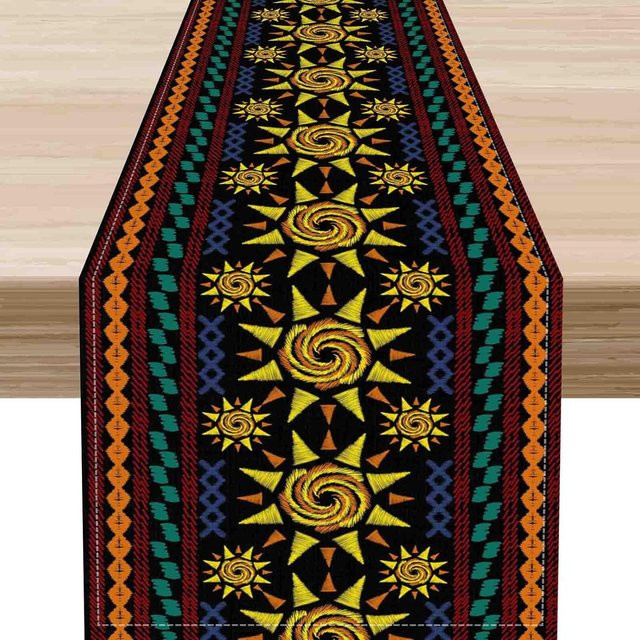 JMG Household Supplies Tischläufer aus Leinen mit afrikanischem Ethno-Print in Multicolour, B/H: 150 x 33 cm - Bild 1