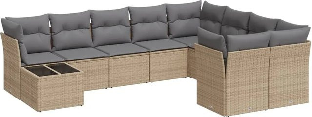 vidaXL 10-tlg Garten-Sofagarnitur aus Poly-Rattan in Beige-Grau mit Tisch und Polsterkissen - Bild 1