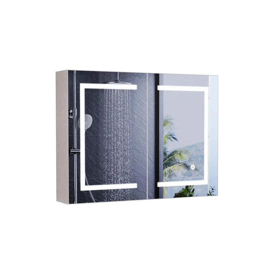 PXloue Spiegelschrank Bad in Weiß mit LED-Beleuchtung und 3 einstellbaren Lichtfarben, Wandmontage, Glas und MDF, B/H: 60 x 80 cm - Bild 2