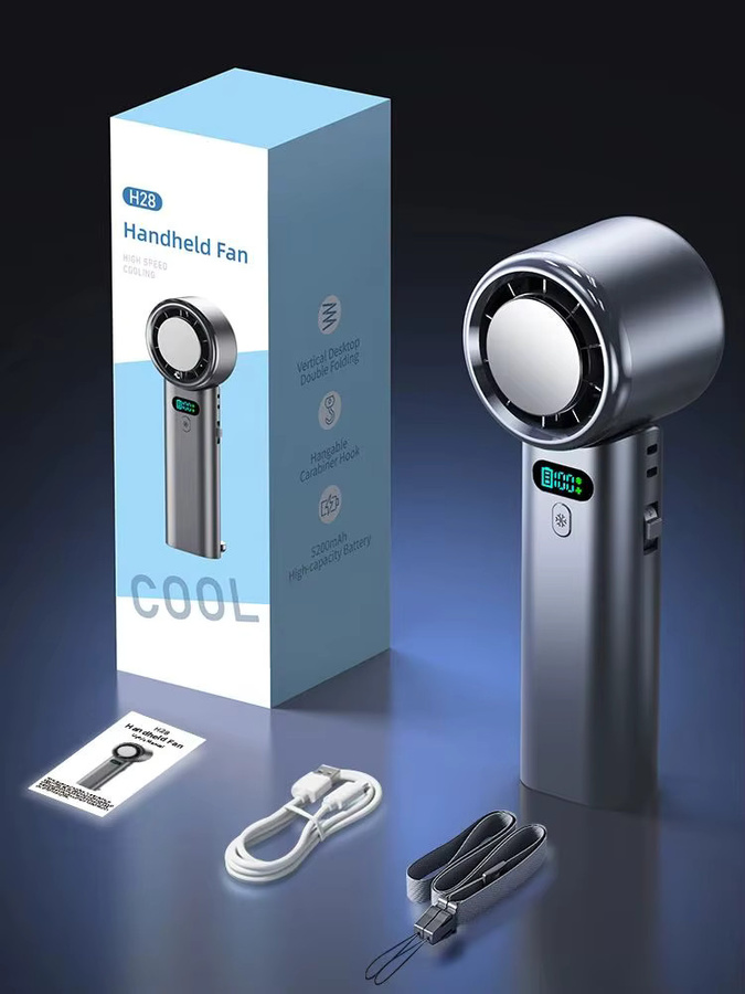 TENGKESi Tragbarer Mini-Handventilator mit Halbleiterkühlung, 5200 mAh Akku, LED-Anzeige und 100 Geschwindigkeiten in Grau - Bild 7