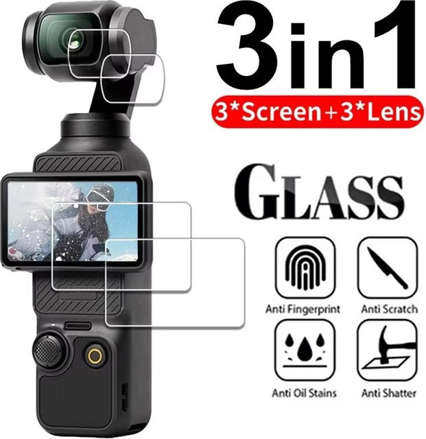 DJI OSMO Pocket 3 Displayschutzfolien und Kameraobjektiv Schutzset aus gehärtetem HD Glas in Transparent - Bild 1