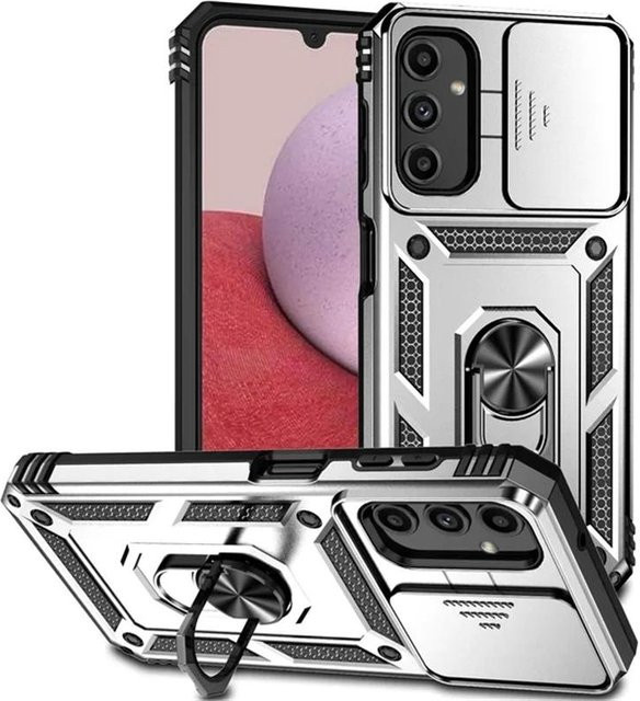 Stoßfeste Rüstungsringhülle mit Schiebeobjektivschutz für Samsung Galaxy S24 Plus A54 A34 A25 A15 A14 A05S A04S S23 S22 S21 S20 Ultra Plus FE in Silber - Bild 1