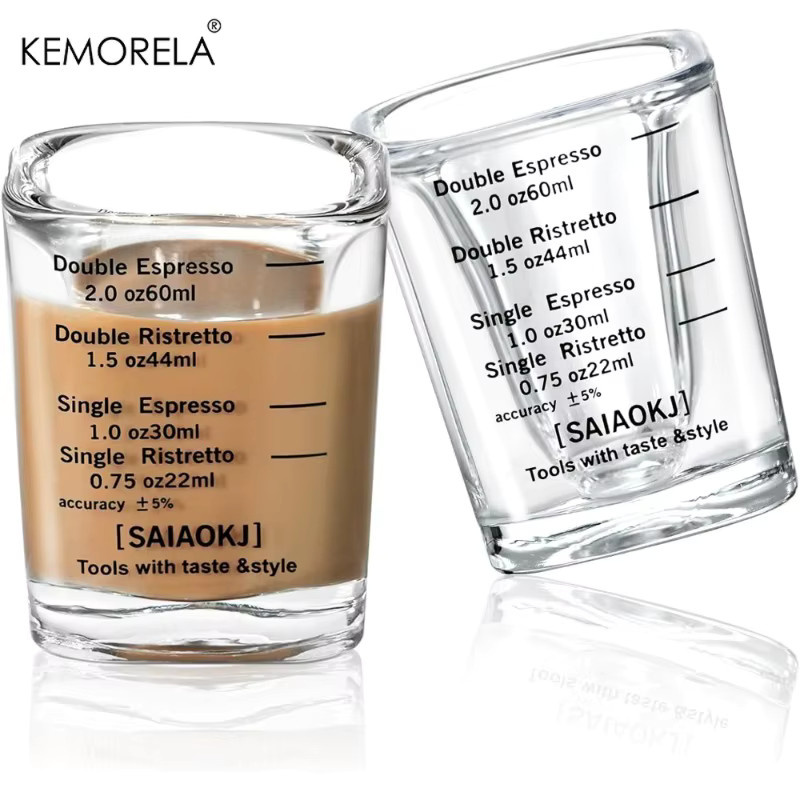 KEMORELA Espresso 2er-Set Kaffee-Messbecher aus Glas, transparent, 60 ml, quadratisch und graduiert - Bild 4