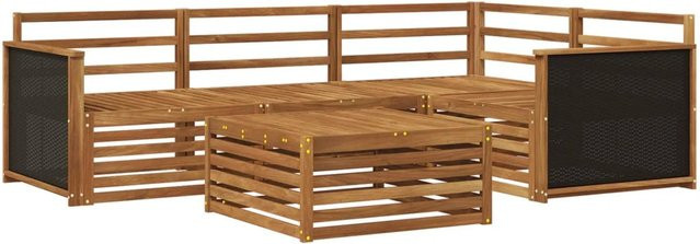 vidaXL Outdoor-Sofagarnitur aus Akazienholz in Braun, 5-teiliges L-Shape Set mit Tisch, Ecksofa, mittleren Sofas und Armlehnen, Latten-Design, B/T/H: 79 x 79 x 37 cm - Bild 1
