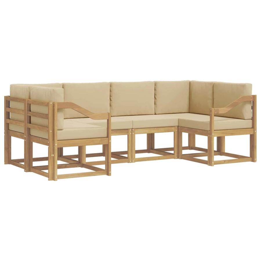 vidaXL Outdoor-Sofagarnitur L-Form aus Akazienholz mit Kissen in Weiß und Beige - Bild 2
