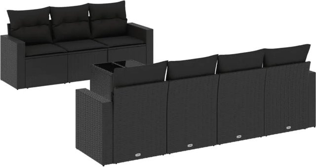 vidaXL 8-teilige Garten-Sofagarnitur aus Poly-Rattan mit Kissen in Schwarz - Bild 1