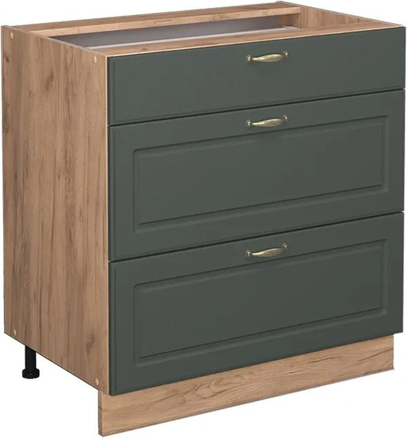 Vicco Küchenunterschrank Fame-Line Landhaus in Dunkelgrün und Gold mit 3 Schubladen, Breite: 80 cm - Bild 1