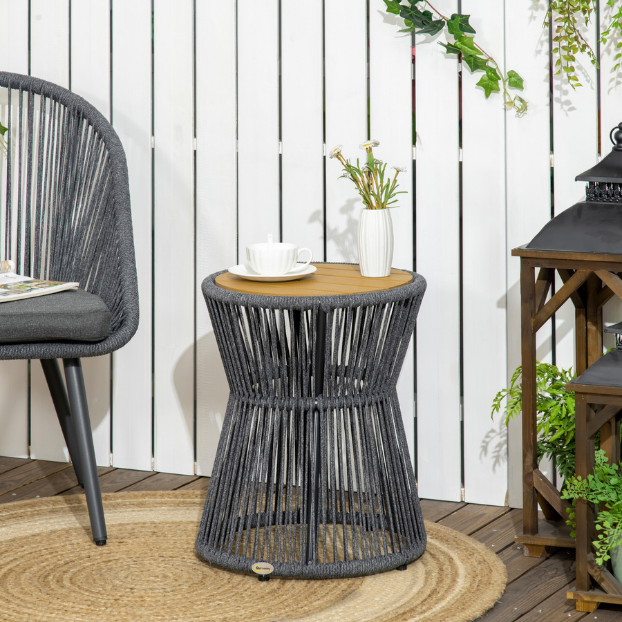 Outsunny Ratten Beistelltisch aus Polyrattan mit Kunststofftischplatte in Dunkelgrau im Boho-Stil für Garten, Terrasse und Veranda - Bild 2