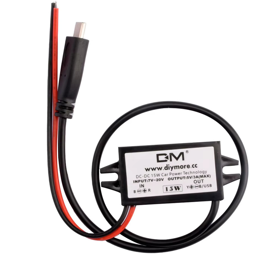 Aideepen USB-C 15W Step-down Modul DC Buck Converter, Wasserdichte Stromversorgung von DC 8-20V auf DC 5V/3A, Schwarz - Bild 2