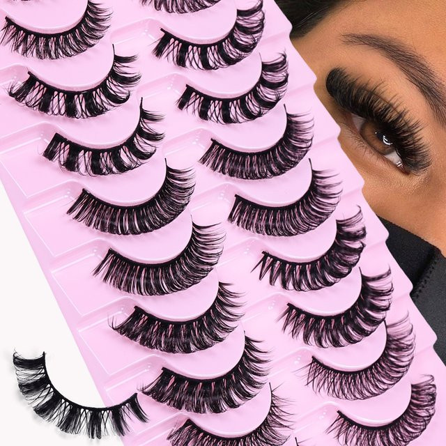 JIEFUXIN Künstliche Wimpern, 10 Paar, D-Curl, Wispy-3D-Effekt, Natürlich - Bild 1