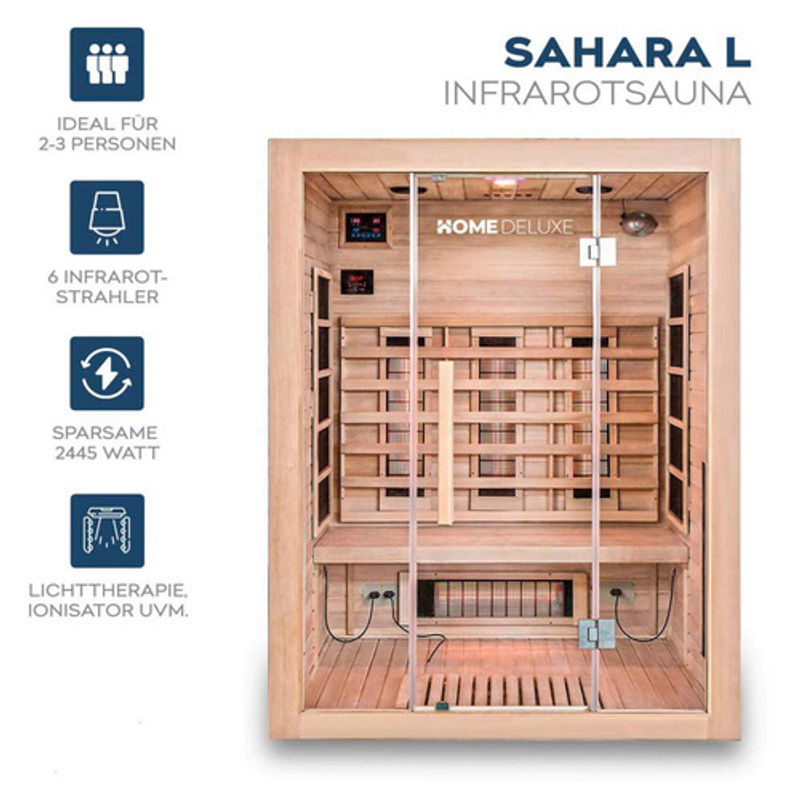 Home Deluxe Infrarotkabine Sahara L aus Hemlock-Tannenholz für 3 Personen mit Vollspektrumstrahler, beige, B: 150 cm, T: 120 cm, H: 190 cm - Bild 4