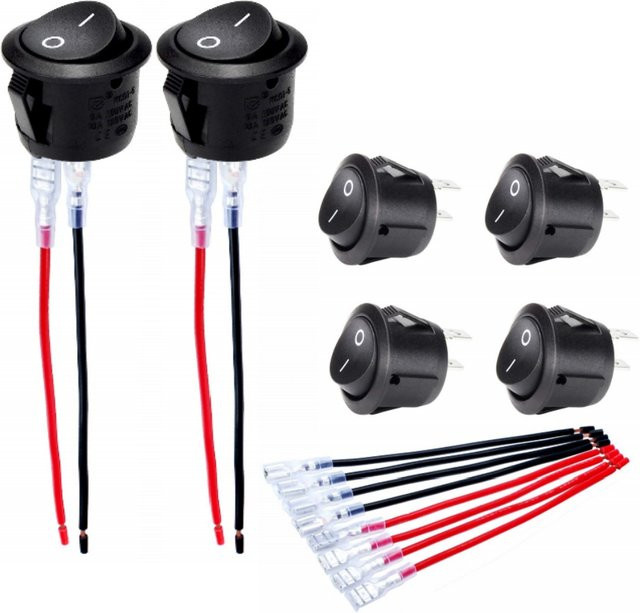 6 Stück AOKIN Runde Wippschalter SPST 2 Pin 2 Position On/Off Schwarz, 6A/250V 10A/125V, verkabelt - Bild 1