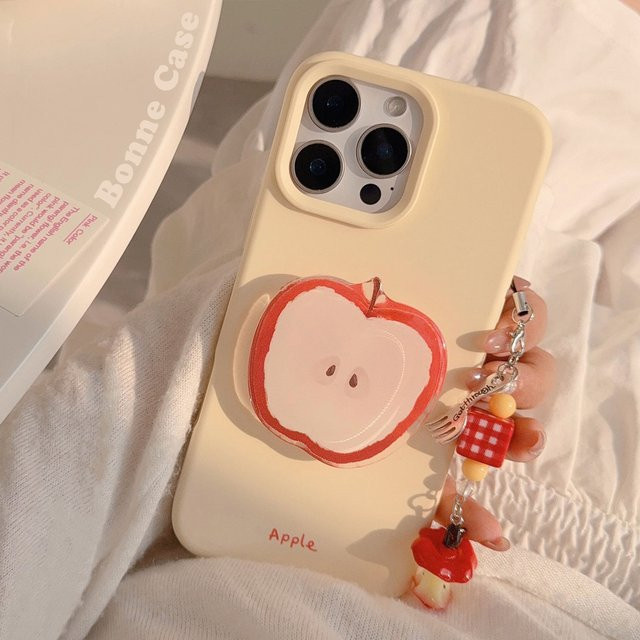 Potdemiel Handyhülle mit Koreanischem Cartoon Red Apple Graffiti Design und Lanyard für iPhone 17 16 15 14 13 12 Pro Max Plus, Stoßfestes Softcover in Rot und Multicolour - Bild 1