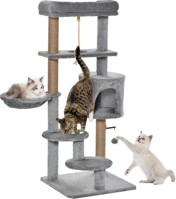 PawHut Kratzbaum für Katzen in Hellgrau mit Höhle, Hängematte und integriertem Spielzeug, B/T/H: 48 x 48 x 120 cm - Bild 1