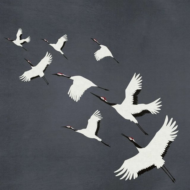 Origin Wallcoverings Fototapete Kraniche Japanisch Dunkelgrau B x H: 3 x 3 m - Bild 1