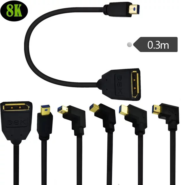 BSN Mini-Displayport auf DisplayPort Verlängerungskabel in Schwarz, 8K @ 60Hz, rechtwinkliger Mini-DP-Stecker mit Schraubbefestigung, Länge: 0,3 m - Bild 1