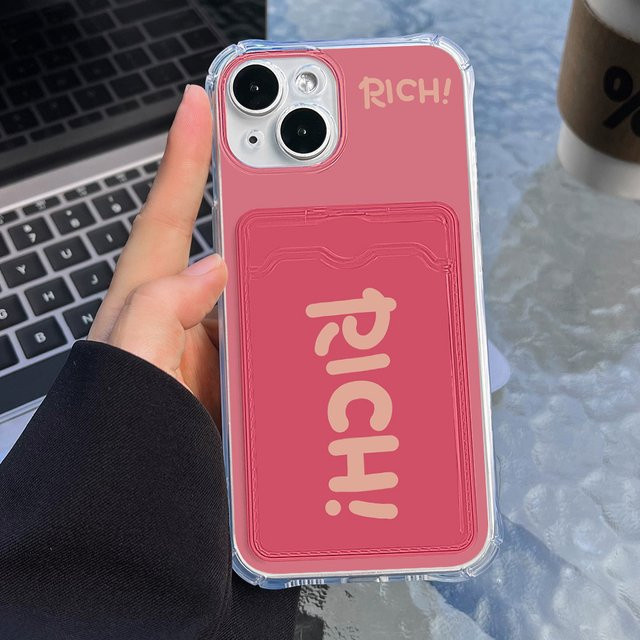 Stoßfeste TPU-Telefonhülle mit Kartenhalter für Apple iPhone in Rosa und Transparent - Bild 1