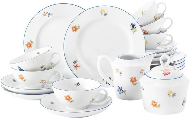 Seltmann Weiden Teeservice Sonate Nostalgia aus Porzellan in Weiß, 20er Set mit floralem Design - Bild 1