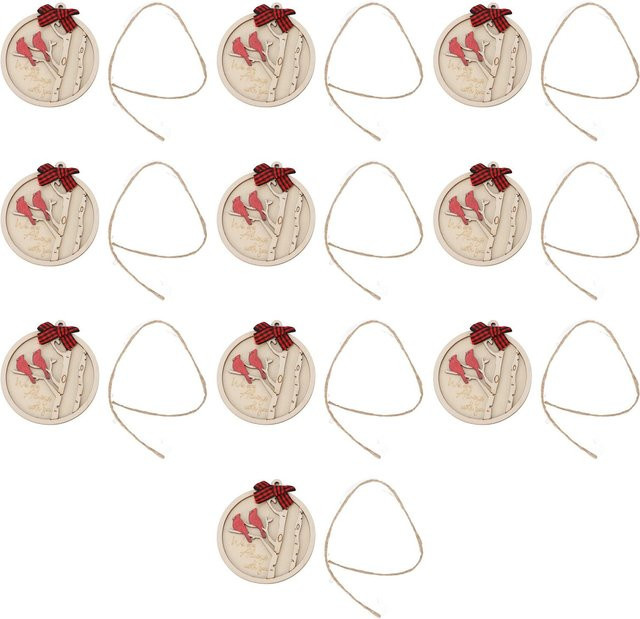 10 Stück Handgefertigter Gedenk-Schmuck von OutsideWorld aus Holz mit Roter Kardinal Figur in Beige als Hängende Weihnachtsdekoration - Bild 1