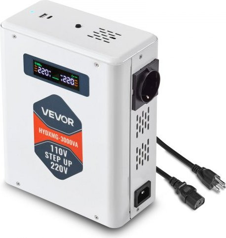 VEVOR Spannungswandler Aufwärts 3000 VA Hochleistungs-Stromwandler 110 V auf 220 V mit 2 EU-Steckdosen, USB-Ausgang und LCD-Display in Weiß - Bild 1