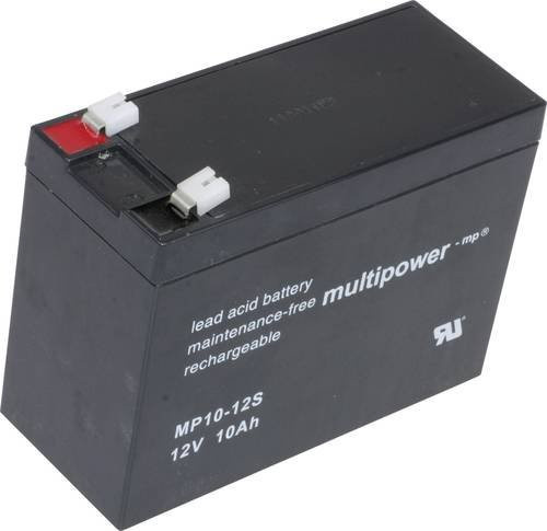 Multipower PB-12-10-4,8 MP10-12S Bleiakku 12V 10Ah Blei-Vlies AGM in Schwarz mit 6,35mm Flachsteckern B/H/T: 15,1 x 11,85 x 6,5 cm - Bild 1
