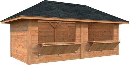 Marktstand Palmako Bianca Set 111 aus Holz in Braun mit Pyramidendach, B/T/H: 588 x 300 x 319 cm - Bild 1