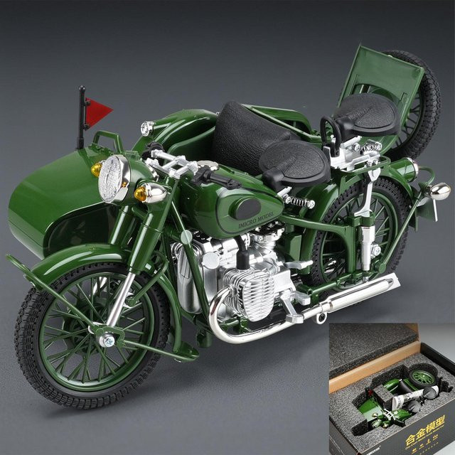 Linyi toy car Klassisches Beiwagen-Motorradmodell, 1:10, Metall, mit Ton und Licht - Bild 1
