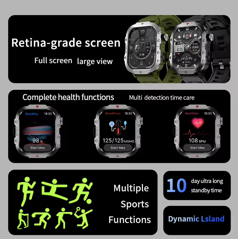 LAXASFIT Smartwatch, Herren, Grün, Silikon, 2,01 Zoll, Bluetooth - Bild 2