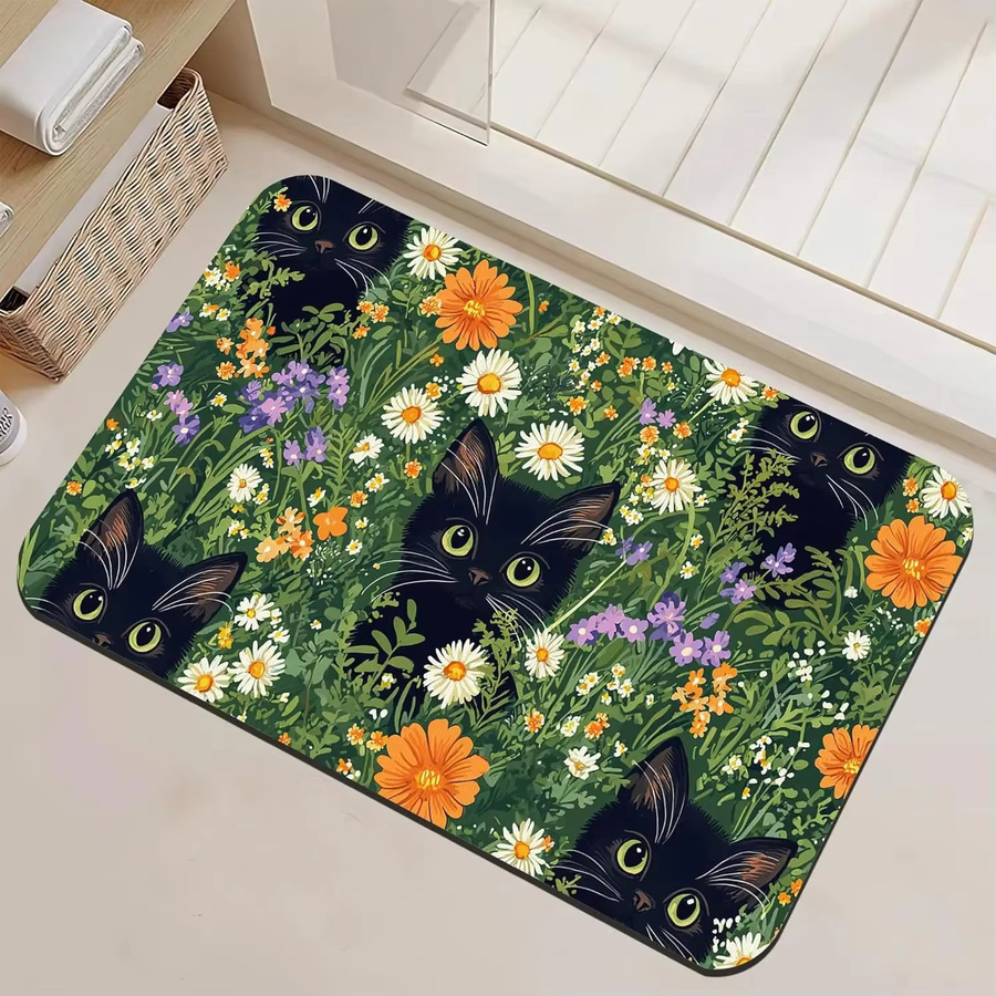 Dekorativer Teppich mit Tier- und Naturmotiven in Schwarz und Multicolour für Wohnzimmer, Schlafzimmer oder Badezimmer - Bild 2