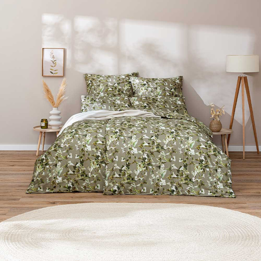 Estella Mako-Satin Bettwäsche mit Efeu-Blättern in Grün, Set aus Bettbezug und Kissenbezug, B/H: 155 x 220 cm und 80 x 80 cm - Bild 1