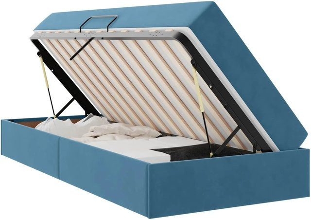 vidaXL Aufbewahrungsbett mit Matratze aus Samt und Metall in Dunkelblau, B/T/H: 194 x 90 x 43,5 cm - Bild 1