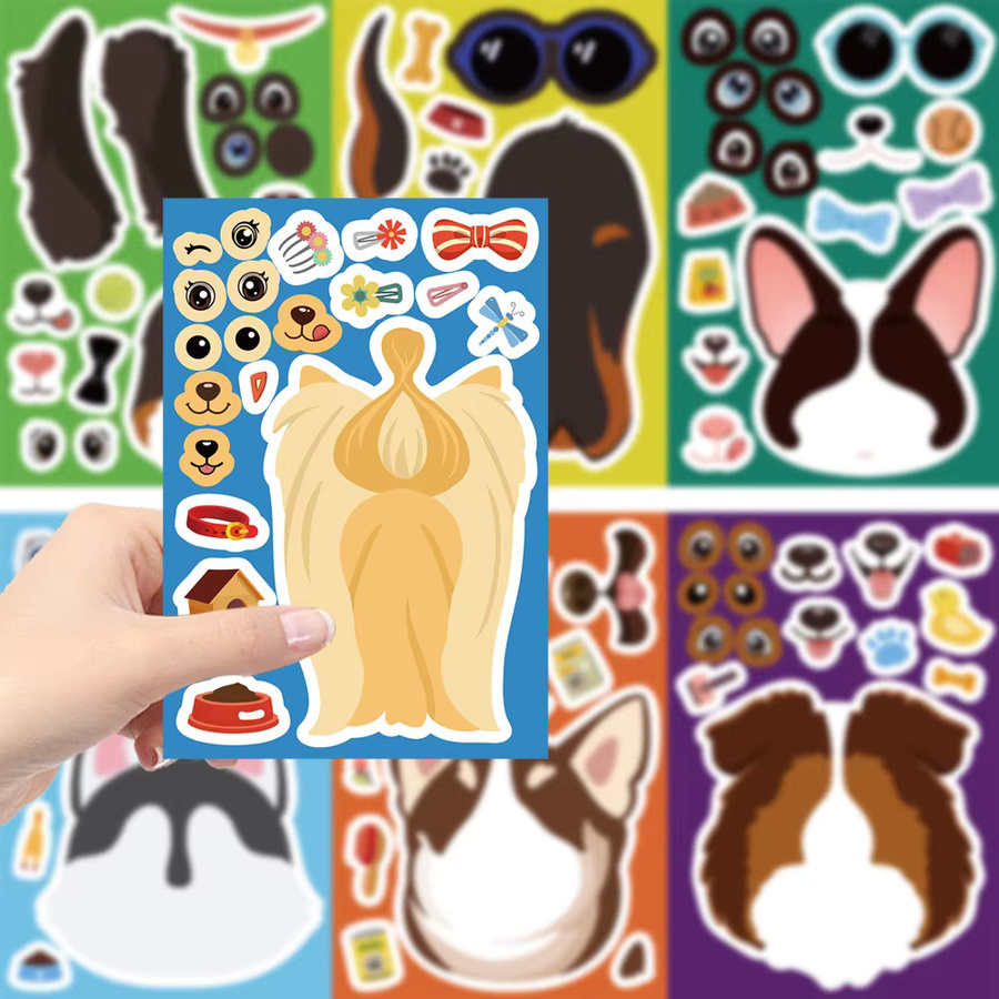 8 oder 16 Stück Cartoon Hund Aufkleber mit lustigen Gesichtern in Multicolour für Scrapbooking, Karten und Dekoration - Bild 4