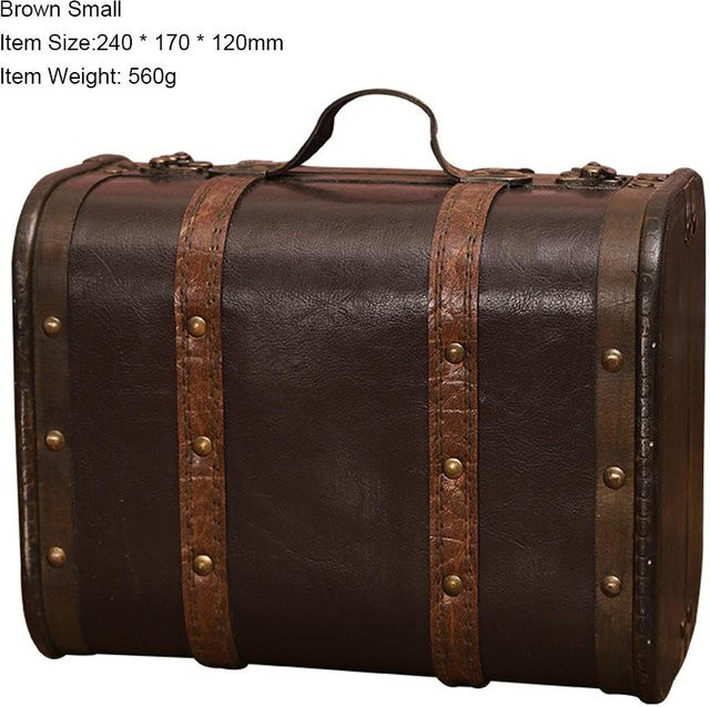 TOMTOP JMS Retro-Koffer aus Holz mit Leder-Finish in Braun als dekorative Aufbewahrungsbox und Fotografie-Requisit - Bild 1