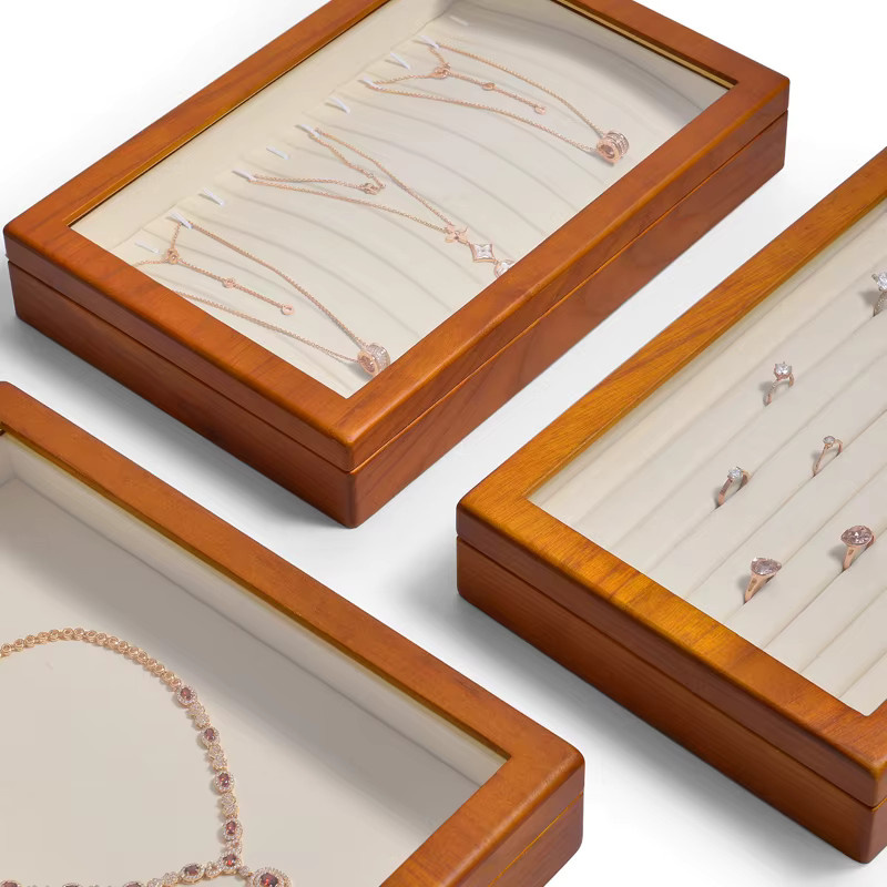 Oirlv Schmuckschatulle aus Holz im Retro-Design für Ringe, Halsketten, Ohrringe und Armbänder, Organizer und Vitrine in Grau oder Braun - Bild 3