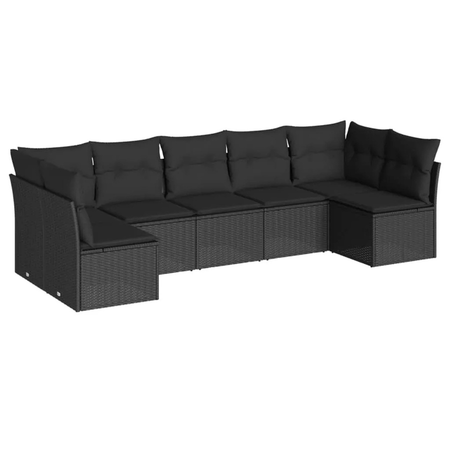 vidaXL 7-tlg Garten-Sofagarnitur in L-Form aus schwarzem Poly-Rattan mit Kissen und Stauraum - Bild 2