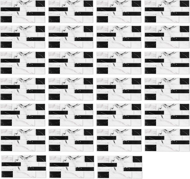 27 Stück selbstklebende Küchen Tapete aus PVC in Weiß und Schwarz im Faux Ziegel Design von CosyHome - Bild 1