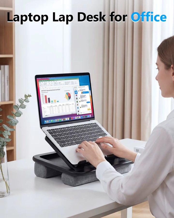 Oatsbasf Laptop-Schreibtisch mit weichem Kissen, verstellbarer tragbarer Laptop-Halter für Notebooks bis 15,6 Zoll, Schwarz und Grau - Bild 2