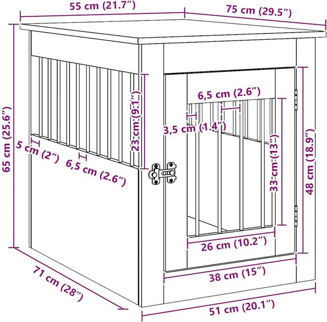 vidaXL Hundebox im Möbel-Stil Schwarz, B/T/H: 55 x 75 x 65 cm - Bild 5