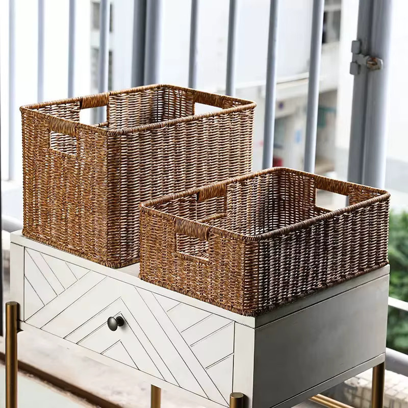 Aufbewahrungskorb aus Kunststoff in Rattan-Optik, braun, B/T/H: 27,0 x 17,0 x 14,0 cm - Bild 3