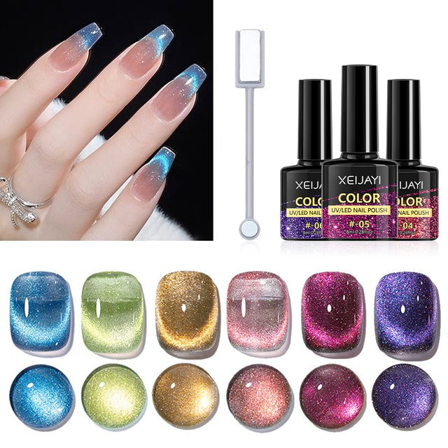 XEIJAYI Cat-Eye-Gel-Nagellack-Set 6 Colors Water Star, schimmernd - Bild 1