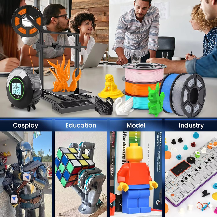 JAYO 3D-Druckerfilament 1,75mm aus PETG, PLA und PLA Plus für FDM-Drucker und 3D-Stifte, 4,4 kg, Farben: Grau, Schwarz, Weiß - Bild 5