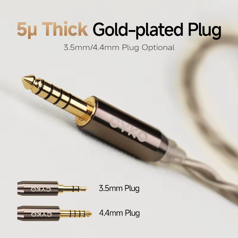 CYKO HiFi Upgrade-Kopfhörerkabel aus 6N-Einzelkristall-Kupfer und silberbeschichtet mit 4,4 mm / 3,5 mm Jack und 0,78 mm 2-poligem goldenem Stecker in Gold und Silber - Bild 3