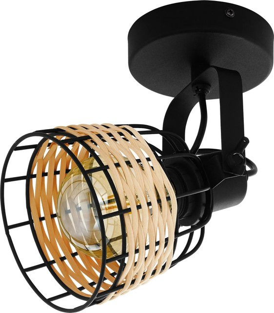 Eglo Wandspot Anwick Vintage in Schwarz-Natur mit Rattan und Stahl, E27 - Bild 1