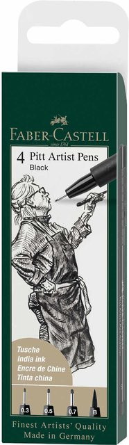 Faber Castell Pitt Artist Pen Set mit verschiedenen Brush-Spitzen in Schwarz, 4er Set - Bild 1