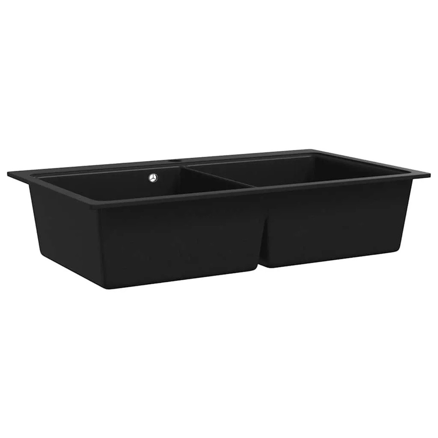 vidaXL Küchenspüle aus Granit-Verbundwerkstoff mit Doppelbecken in Schwarz, B/T/H: 102 x 51 x 40 cm - Bild 2