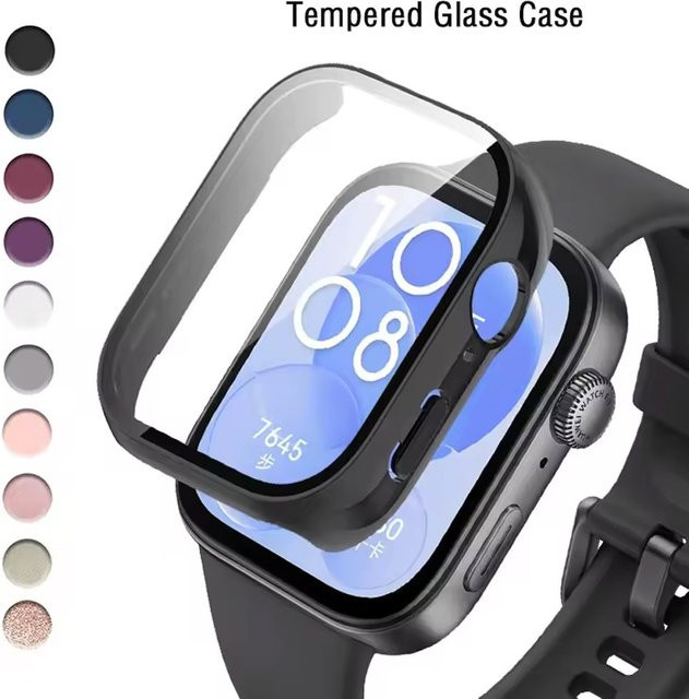 HD-Glas und Hülle für Huawei Watch Fit 3 in Transparent, Pink oder Sand – Kratzfestes und sturzsicheres Schutzset aus gehärtetem Glas - Bild 1
