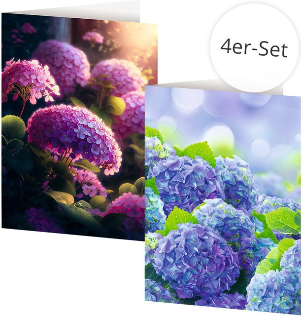 4er-Set Klappkarten Prachtvolle Hortensien vom St. Benno Verlag in Multicolour - Bild 1
